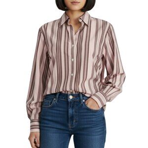 Audrey Talbott Blouse Striped Button Down Stretch Long Sleeves Womens Size Large